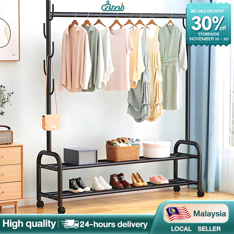 Clothes Rack Single Pole Double Layer With Wheel Strong Steel Structure ...