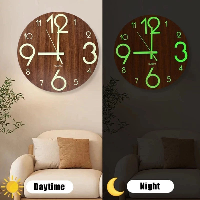 12 Inch Luminous Wall Clock Battery Operated Silent Glow Night Lights ...