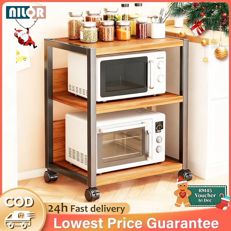 3/4/5 Tier Rak Dapur Trolley Rack Kitchen Storage Rack With Wheel ...