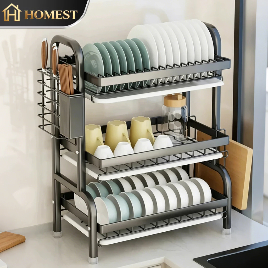 HM Kitchen Rak Pinggan Mangkuk Stainless Steel Dish Rack With Knife ...