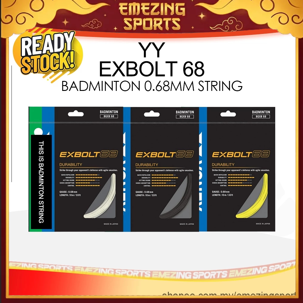 (100% ORIGINAL) YY EXBOLT 68 BADMINTON STRING WHITE / BLACK / YELLOW ...