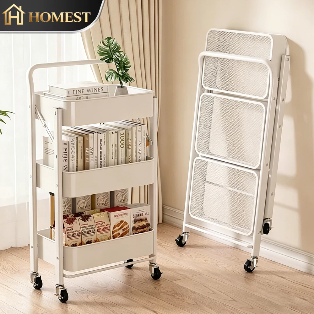 HM Foldable Kitchen Trolley Rack With Roller Multifunctional Kitchen ...