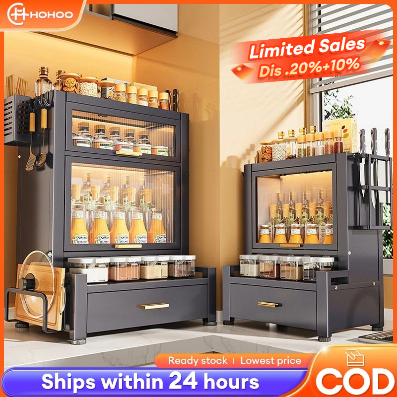Kitchen Spice Condiment Organizer With Cover Aesthetic 4 Tier Steel ...