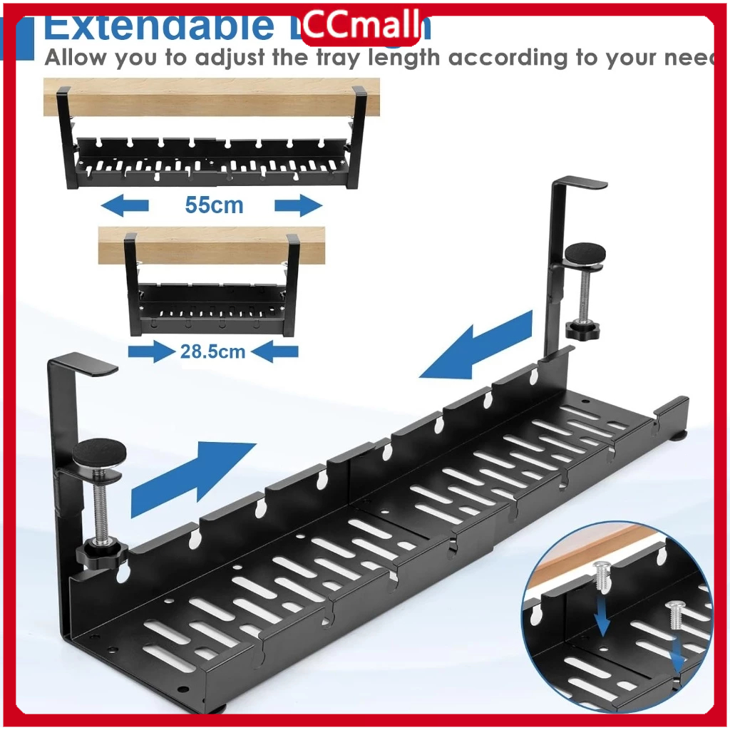 Extendable Under Desk Cable Management Wire Organizer Tray Table Pc ...