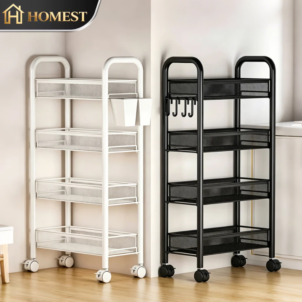 HM Multipurpose Trolley Storage Rack with Wheels Removable Cart Shelf ...