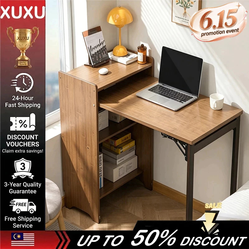 XUXU-Folding Computer Desk Meja Belajar Study Table Save Space Stable ...