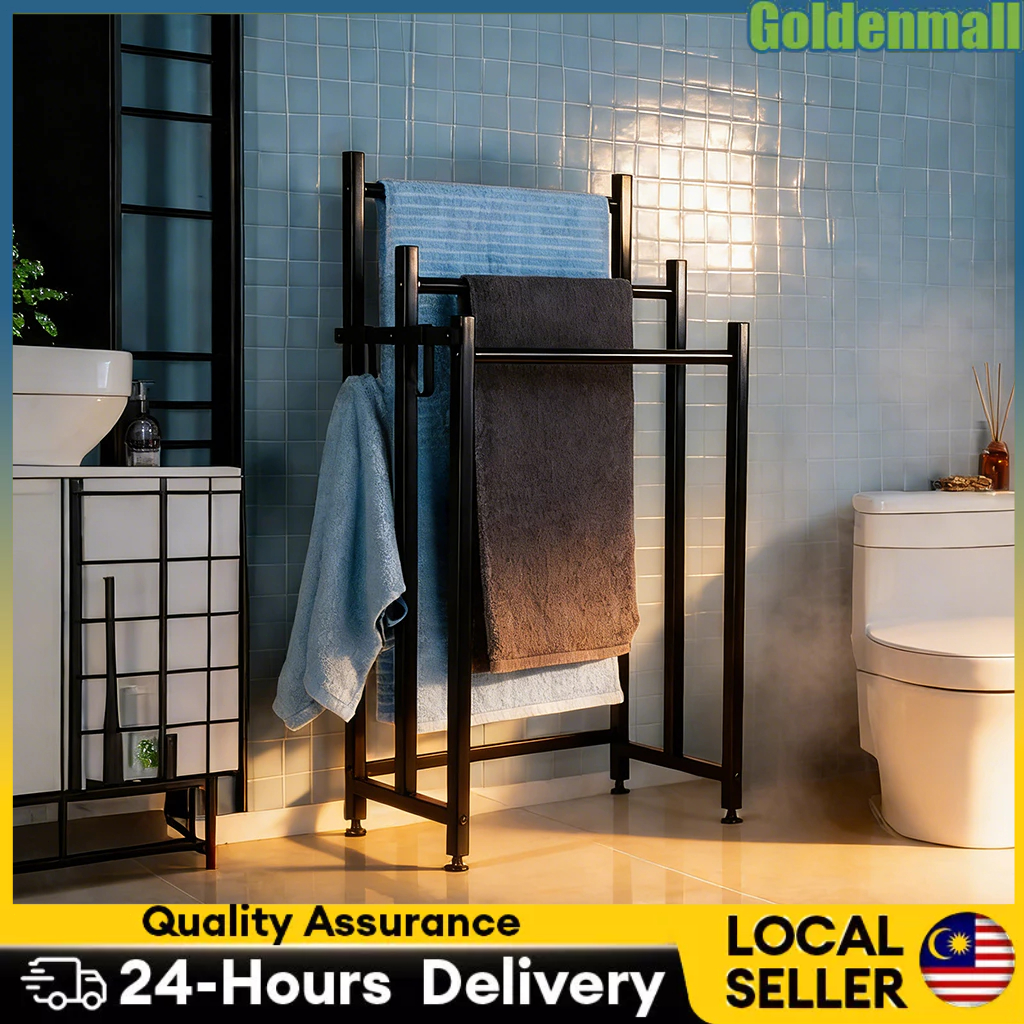 Strong Metal Rod Towel Rack - Bathroom & Laundry Clothes Drying Rack ...