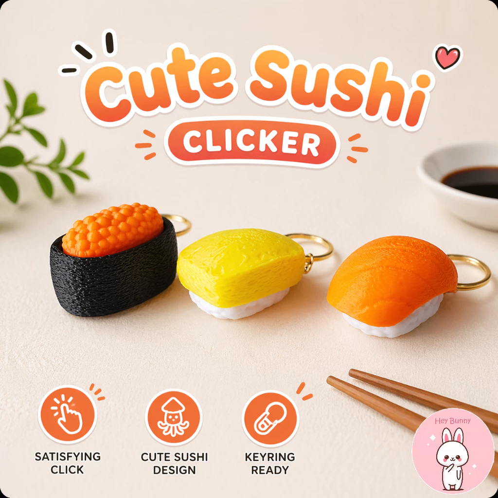 Cute Sushi Fidget Clicker Keychain Fidget Toy Stress Relief Click ...
