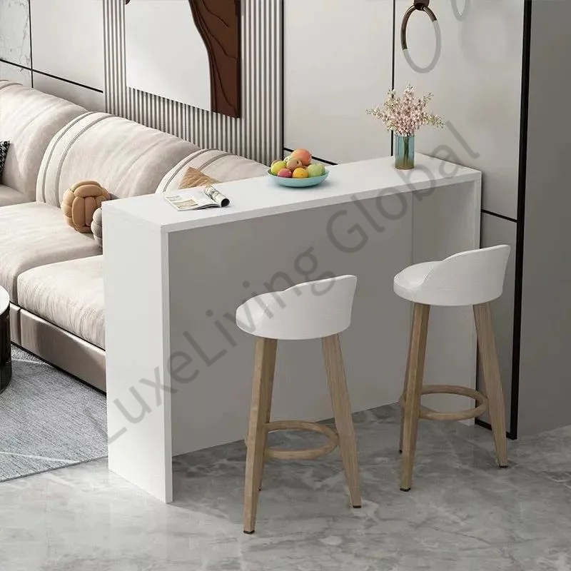 Home bar, simple living room partition, wall facing high legged table ...