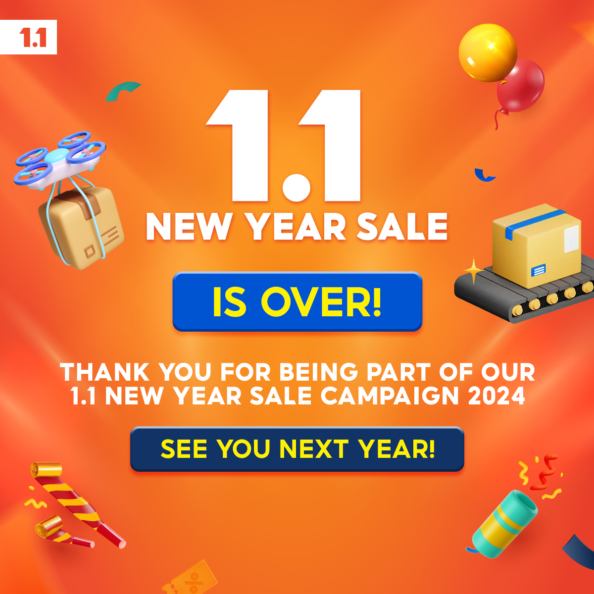 1.1 New Year Sale 2024 Free Shipping with No Min. Spend and 12PM