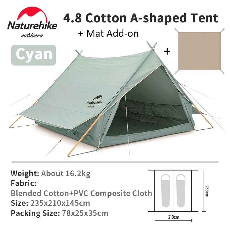 Naturehike EXTEND Series 4.8 Cotton Eaves A-Shaped Tent 2-4 Person ...