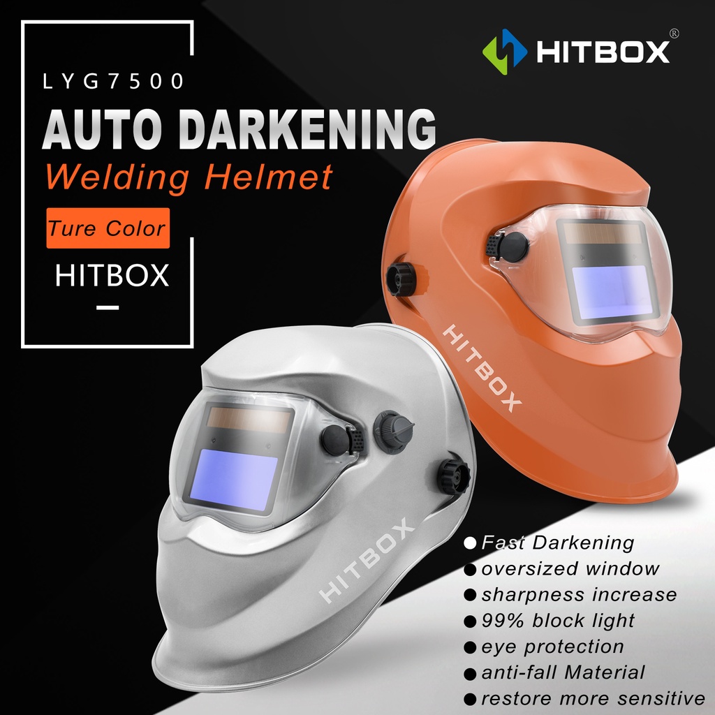 HITBOX Solar Welding Helmet Auto Darkening Ture Color Adjustable Delay