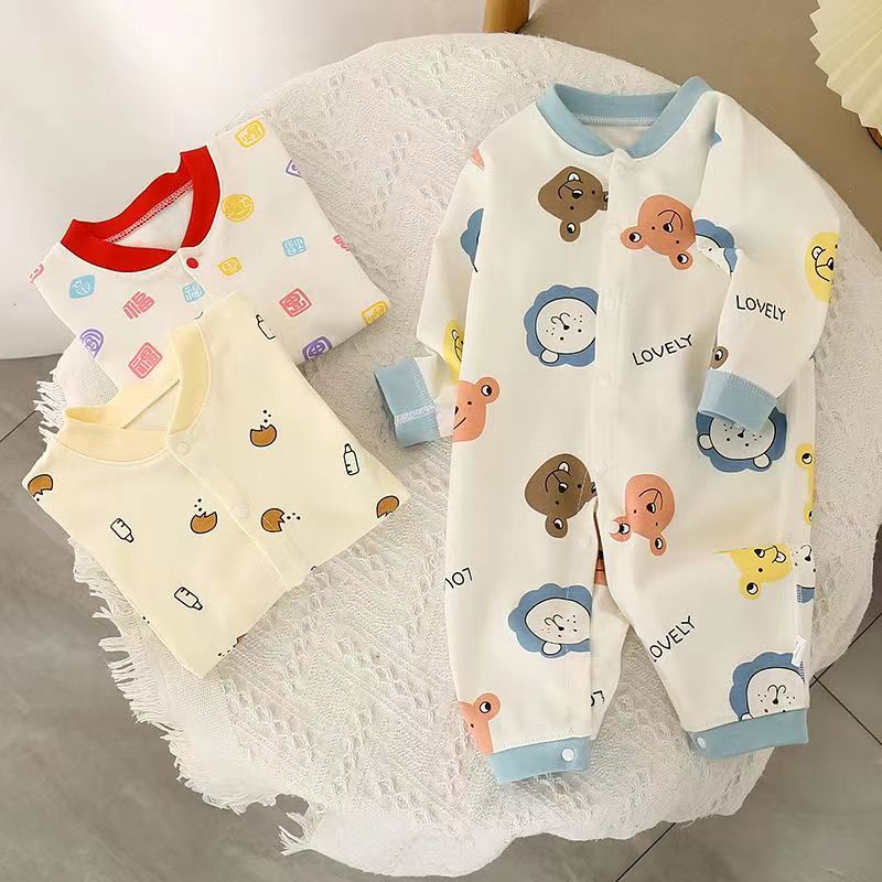 Pure Cotton Baby Onesie Pajamas Cartoon Printing And LongSleeved