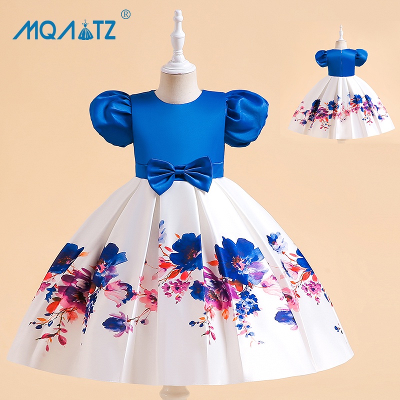 MQATZ Kids Dress Printing Flower Short Sleeve Princess Dress Girl'S