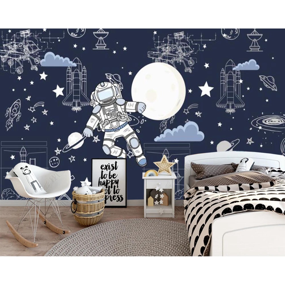 Custom Space Astronaut 3D Cartoon Kids Bedroom Mural Wallpapers for ...