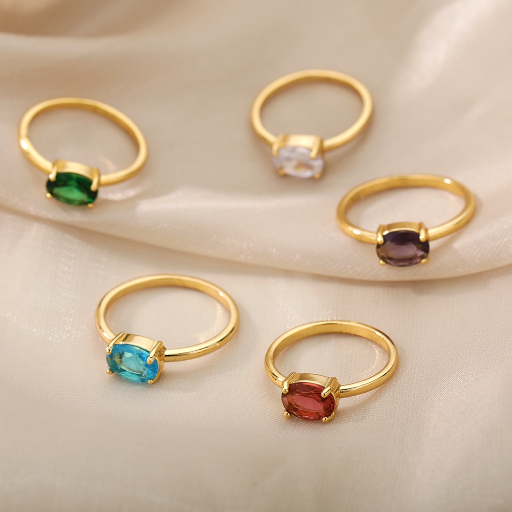 Kaijiang Cincin Elegant Birthstone Rings For Women Stainless Steel 12 ...