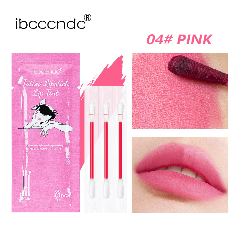 3pc/pack Tattoo Lipstick Lip Tint Cotton Swab Durable Waterproof Liquid