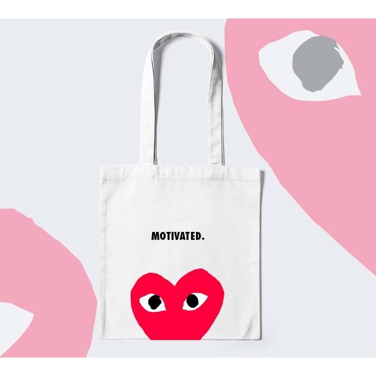 CDG MOTIVATED TOTE BAG PLAIN CANVAS KATSA HIGH QUALITY (NO ZIPPER ...