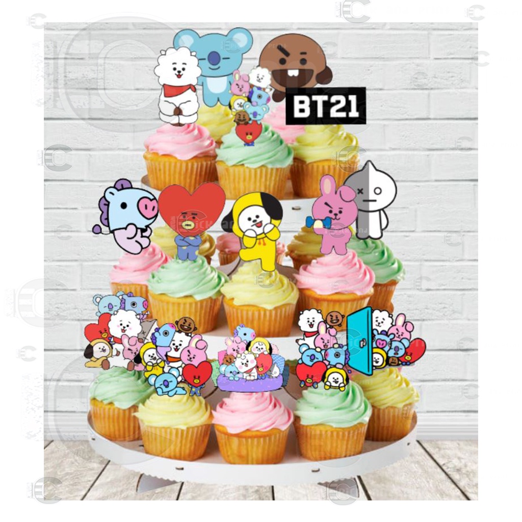 12+3pcs BT21 Theme Cupcake topper for DIY Party Decorations party ...