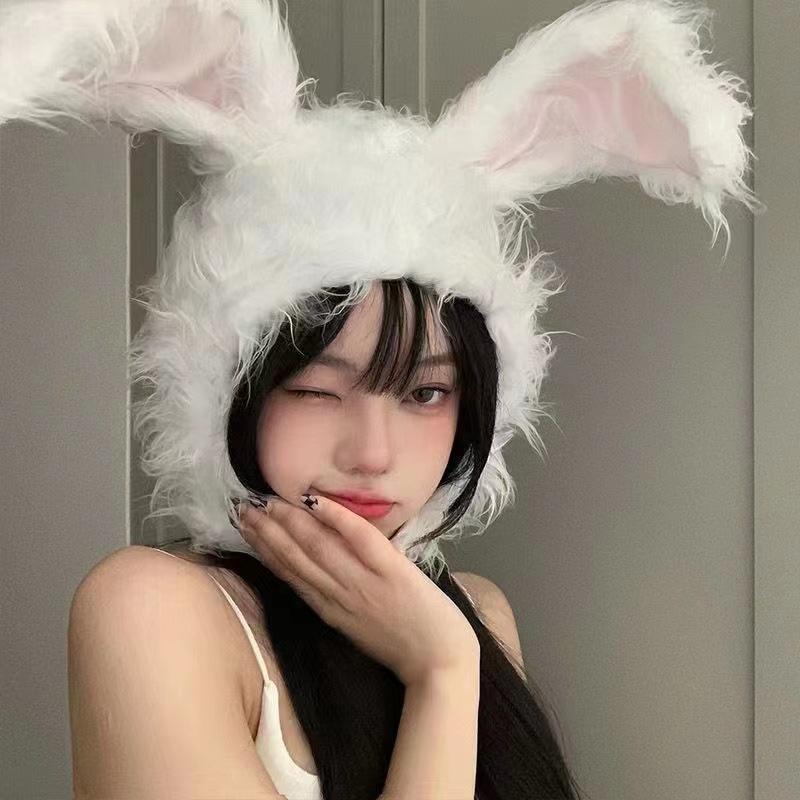 Girls hat Plush Brushed Rabbit Ears hat Cute Girl Style Head Cover Warm ...