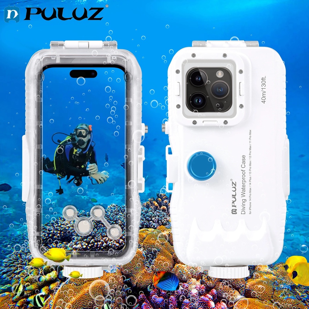 PULUZ 40m Depth Diving Case for iPhone 14 13 12 Pro Max Plus Vacuum