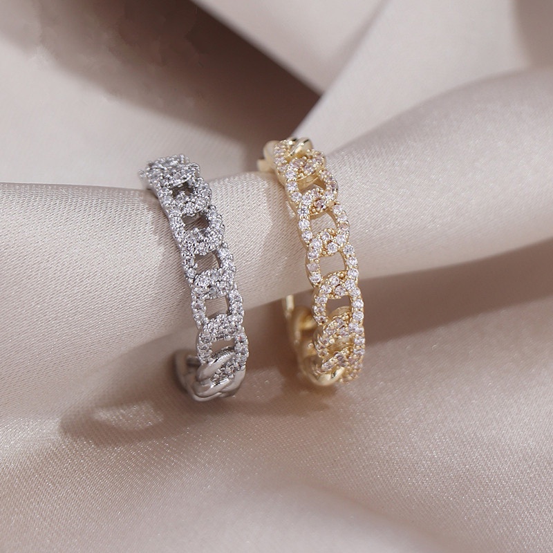 New Full Diamond Ring Micro Zircon Splice Woven Chain Opening ...