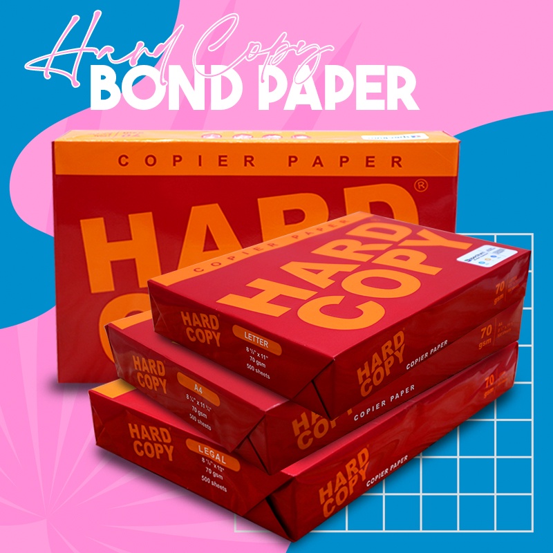 (1 ream) Hard Copy Bond Paper Short / A4 / Long Size 70gsm / 80gsm (500Sheets/ream) Shopee