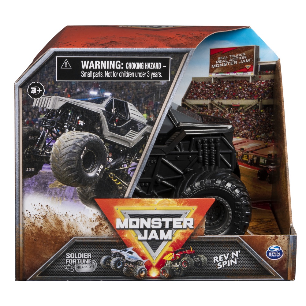 Monster Jam Vehicle 1:43 Soldier Fortune Black Ops Rev N' Spin Click 