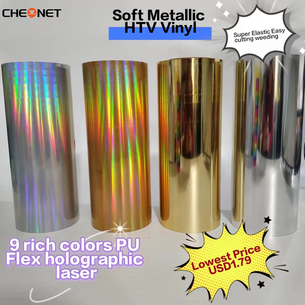 30x102CM Soft Metallic Heat Transfer Vinyl Roll Hologram Laser Elastic ...