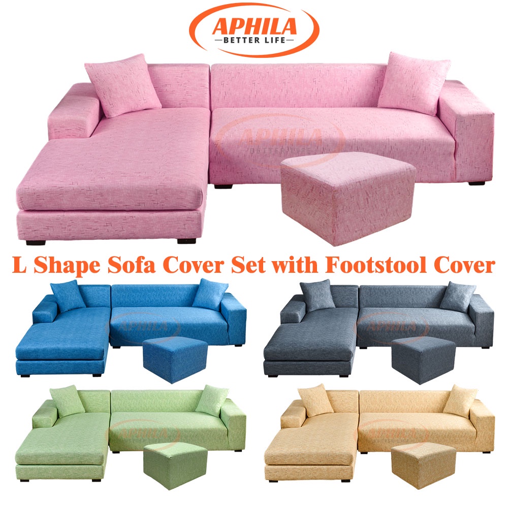 Aphila L Shape Sofa Cover Set with Footstool Cover 2 Pcs Sofa Covers and Same Design Ottoman