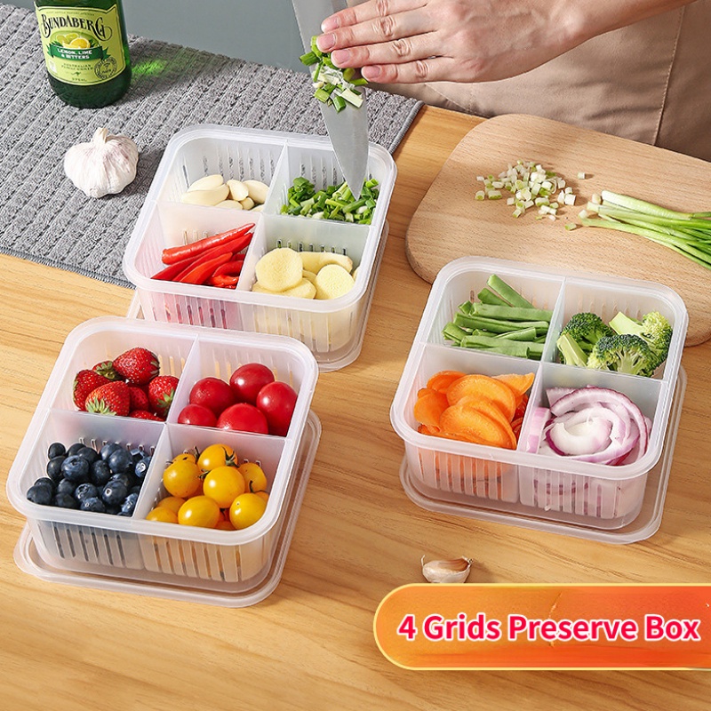 4 IN 1 Design Draining Box Split Fresh-Keeping Box Kitchen Storage Tool ...