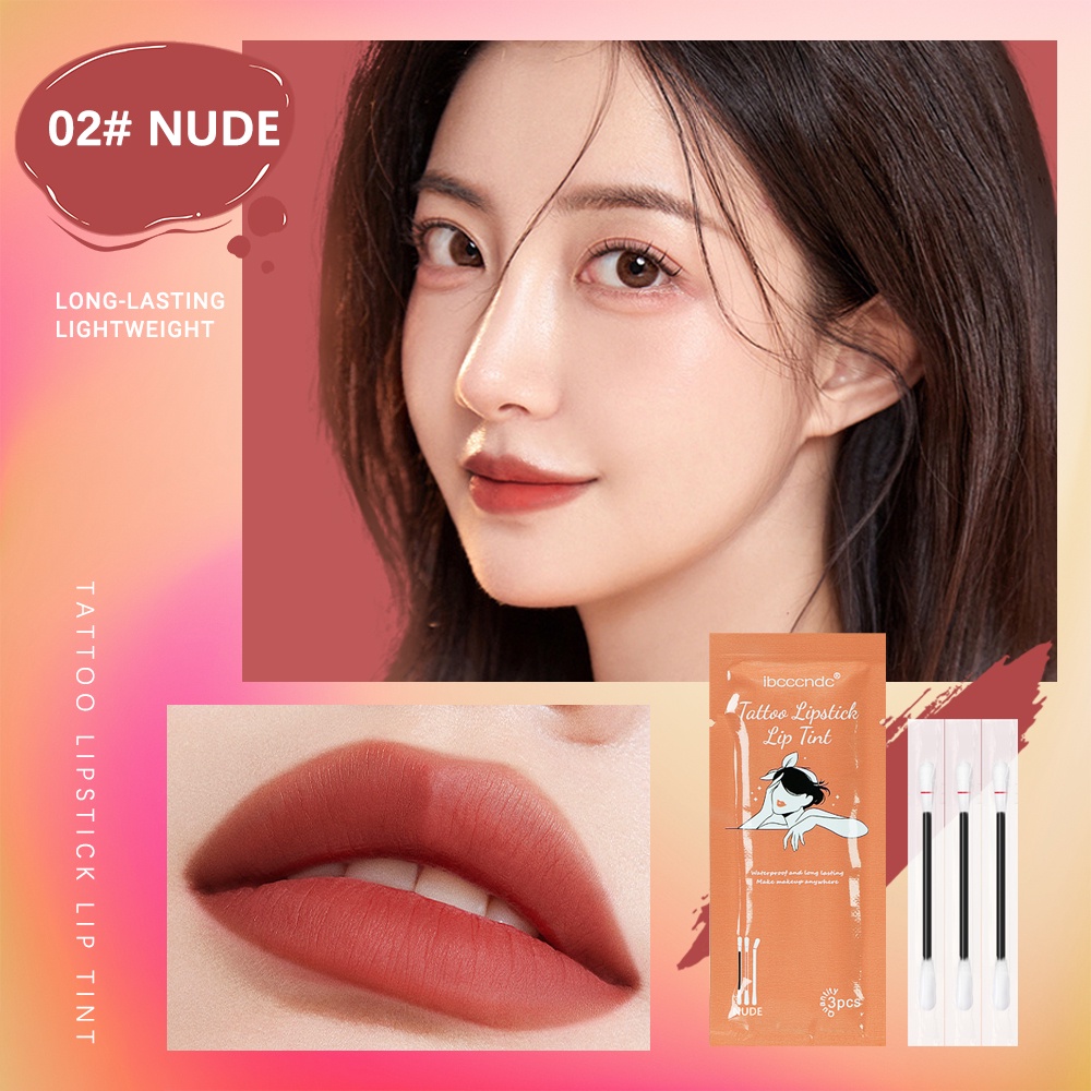 ibcccndc 3pc/bag Lip Tint Cotton Swab Lipstick Portable Waterproof Non