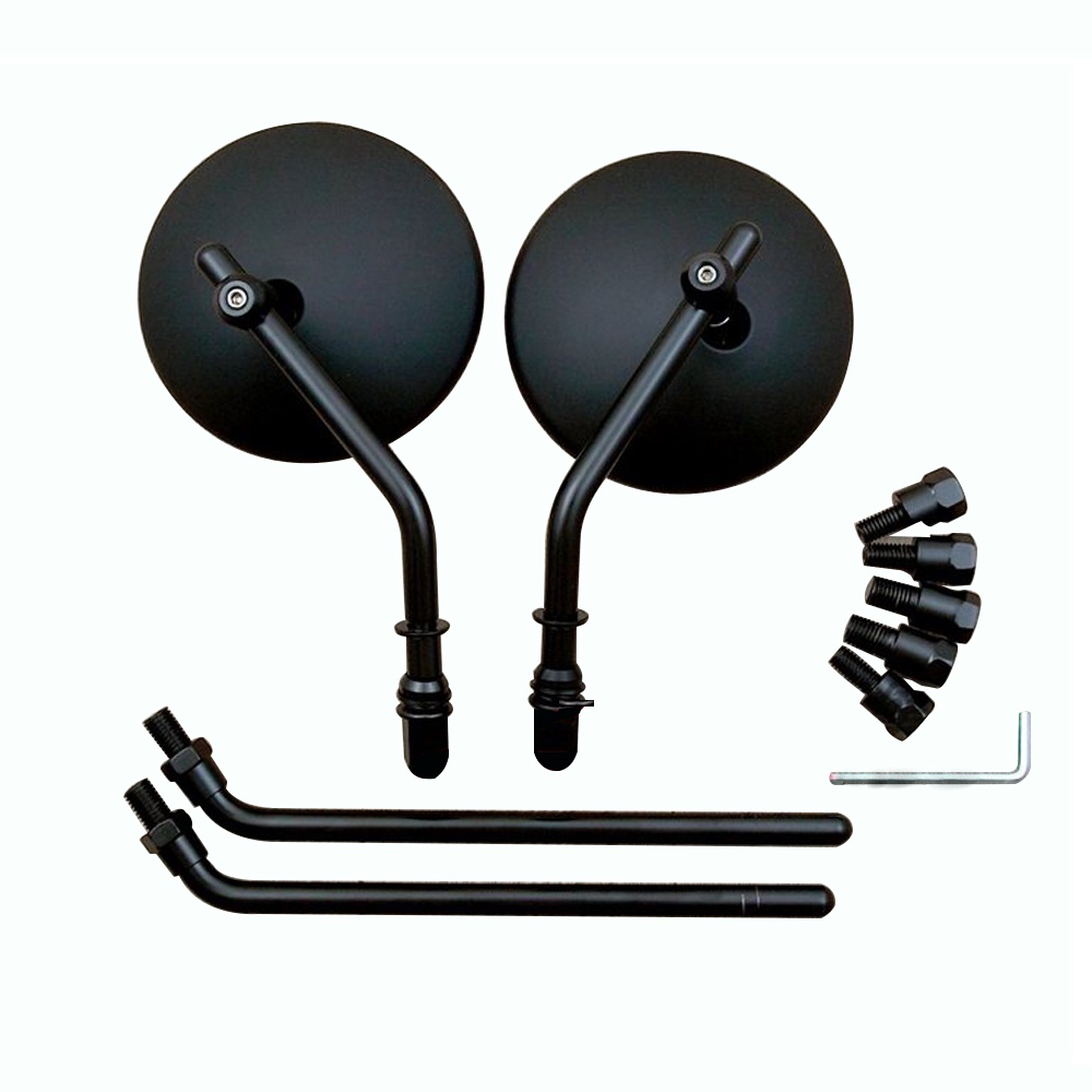 10mm Round Motorcycle Rear View Mirrors Black Retro Cafe Racer Side ...