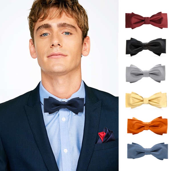 Men Silk Groom Bow Tie Male Wedding Groomsmen Blue Red British Suit