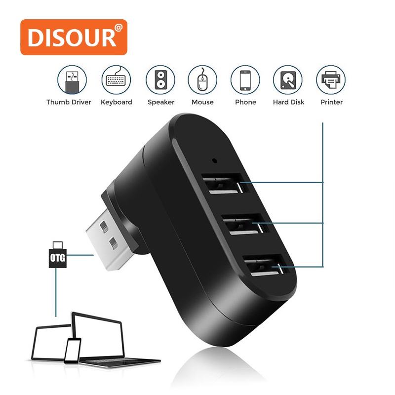 DISOUR USB Hubs 3 Ports USB 2.0 Hub Mini Rotate Splitter Adapter Hub ...