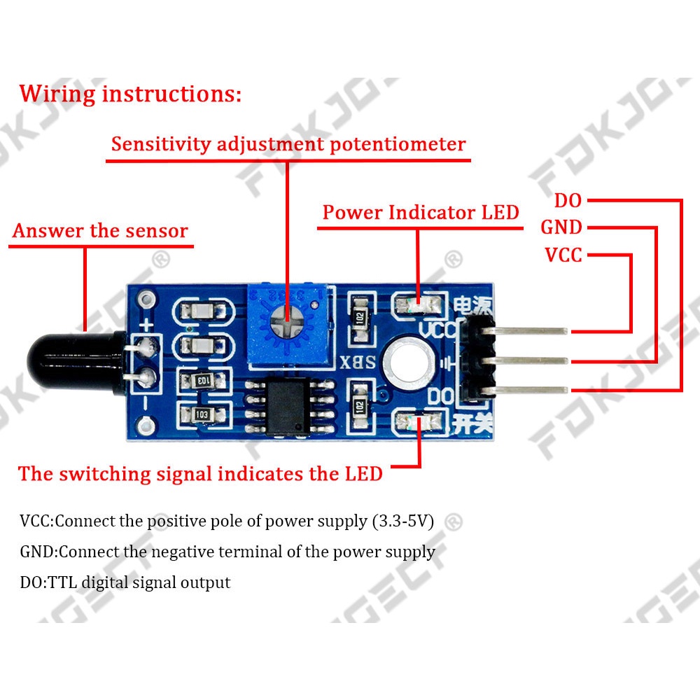 LM393 3 Pin / 4 Pin IR Flame Detection Sensor Module Fire Detector ...