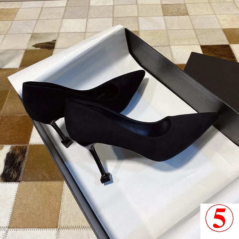 Cat Heel Shoes Women 2023 Pointed Toe Black Professional Work High