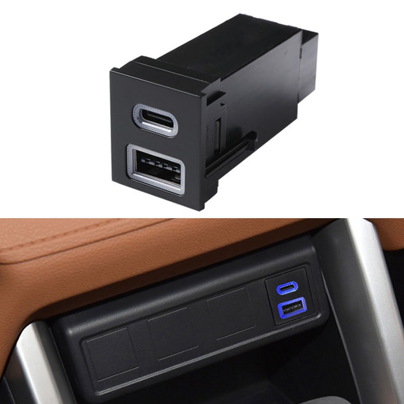 Car Dual USB C PD Ports QC3.0 Right Hole Position 12V Cigarette Lighter  Socket Quick Charger Use For TOYOTA RAV4 COROLLA CROSS