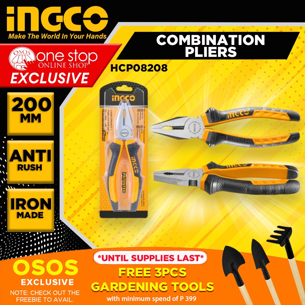 INGCO Polish and AntiRust Combination Pliers 8" 200mm HCP08208 •OSOS