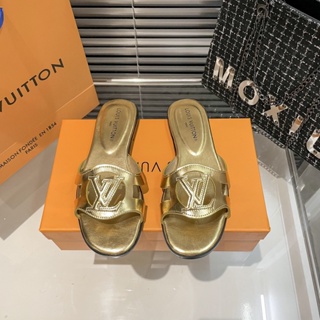 Louis Vuitton Sunbath Gold Flat Mule Sandals Size 40