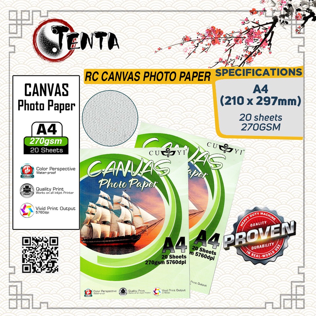 CUYI 270GSM RESIN COATED CANVAS PHOTO PAPER A4 SIZE (20 SHEETS PER PACK