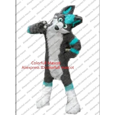 Long Fur Furry Grey Wolf Husky Dog Fox Fursuit Mascot Costume Adult ...