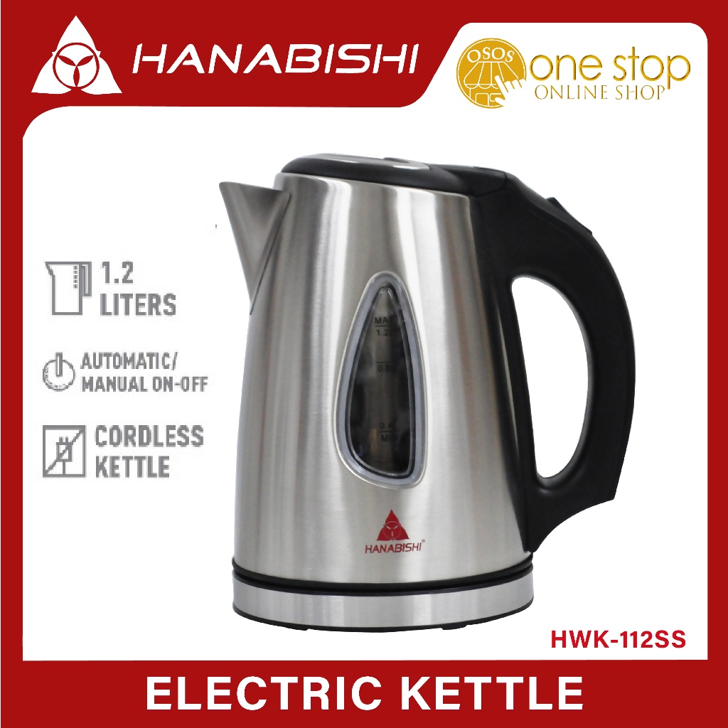HANABISHI Electric Kettle Water Heater 1.2L w/ Auto Shut Off HWK112SS