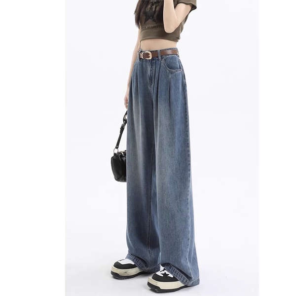 American Retro Wide-Leg Jeans Women's Early Autumn Large Size Pear ...