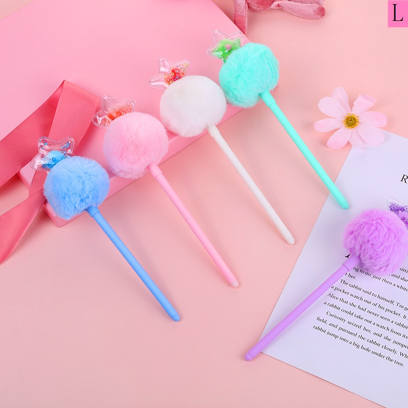 Korean Version Sweet Cute Girl Heart Diamond Star Hair Ball Gel Pen
