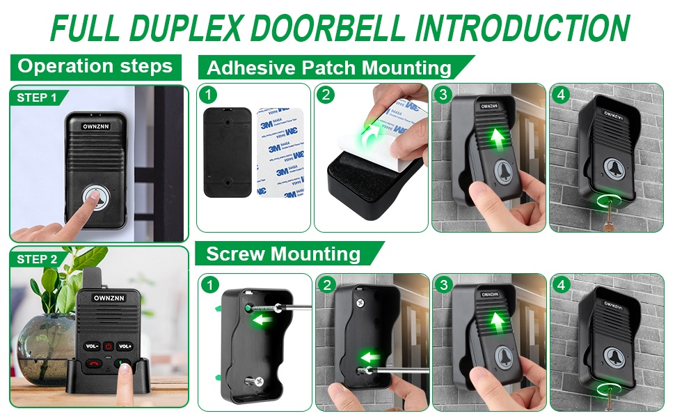 Wireless Doorbell, OWNZNN Full Duplex Doorbell Upgrade, 1000ft Range