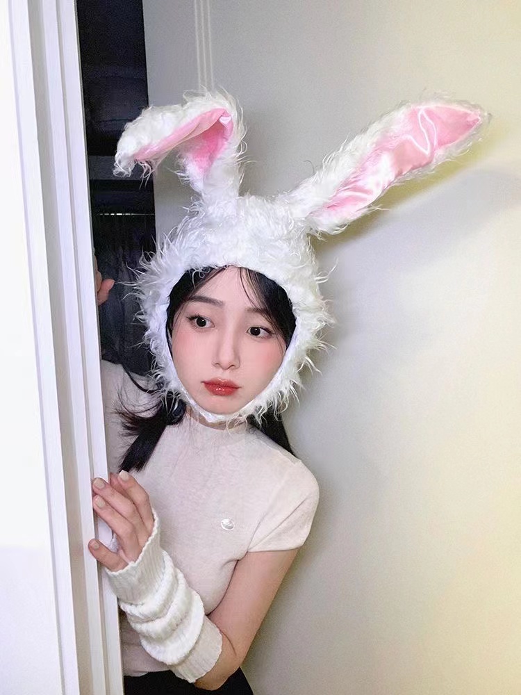 Girls hat Plush Brushed Rabbit Ears hat Cute Girl Style Head Cover Warm ...