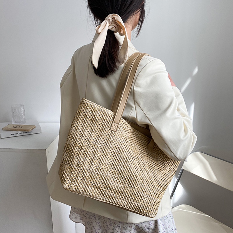 Casual Straw Large Capacity Tote For Women Wicker Woven Shoulder Bags ...