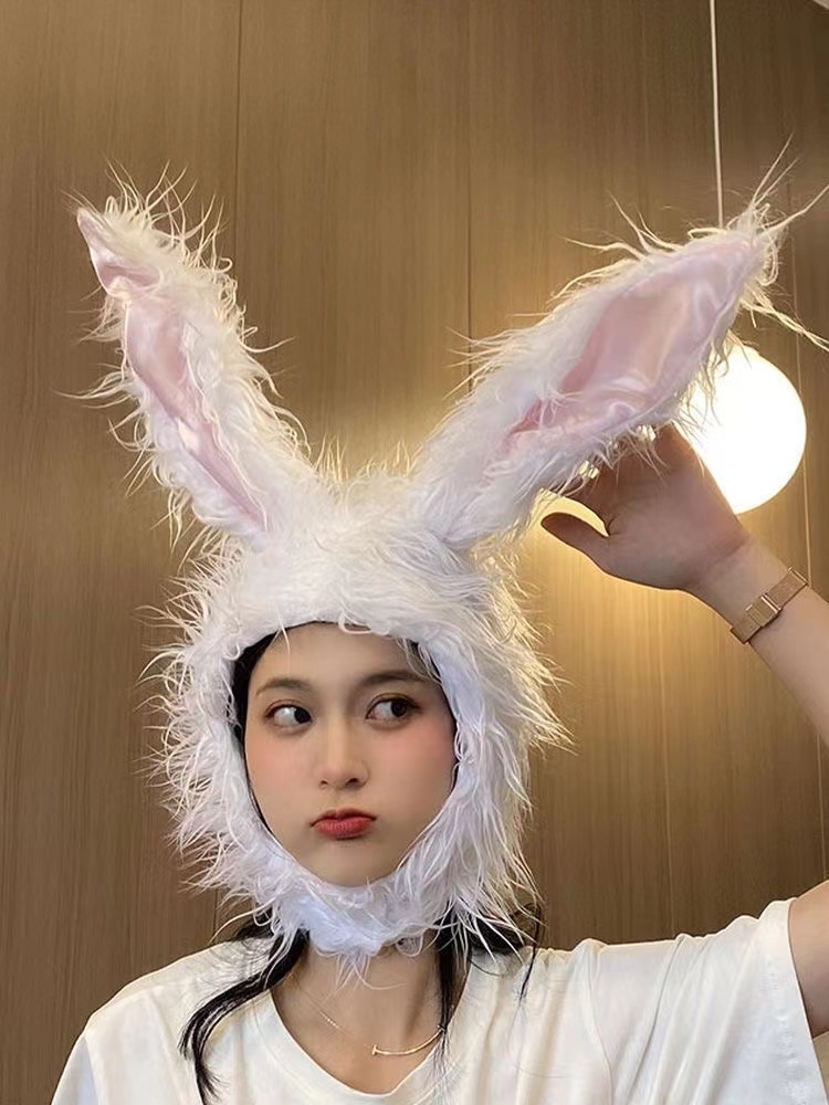 Girls hat Plush Brushed Rabbit Ears hat Cute Girl Style Head Cover Warm ...
