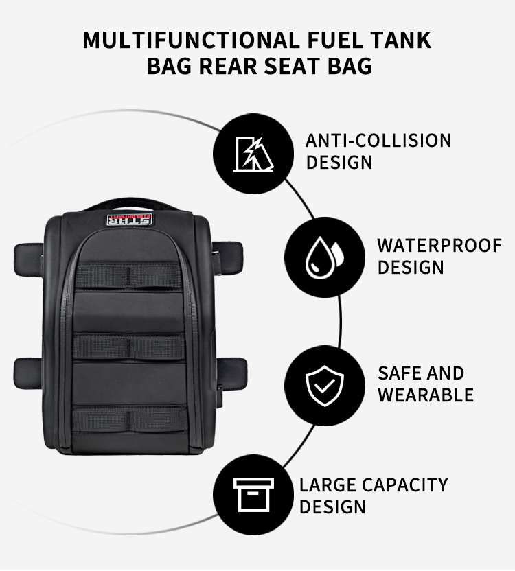 Waterproof Motorcycle Back Seat Bag Fuel Tank Bag Multifunction Moto ...